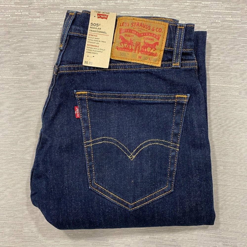 Levi's 505 Jeans Mens 30 x 32 Straight Leg Regular Fit Dark Wash Denim Pants